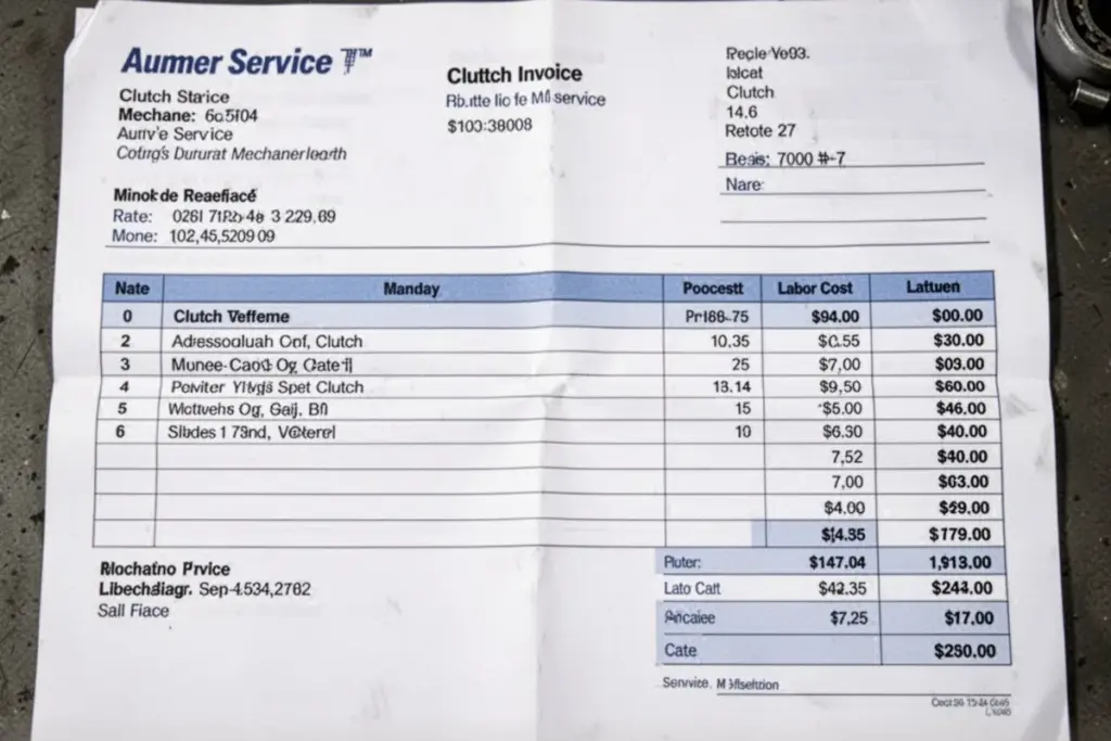 mechanic invoice receipt for clutch service labor cost breakdown automotive service bill
