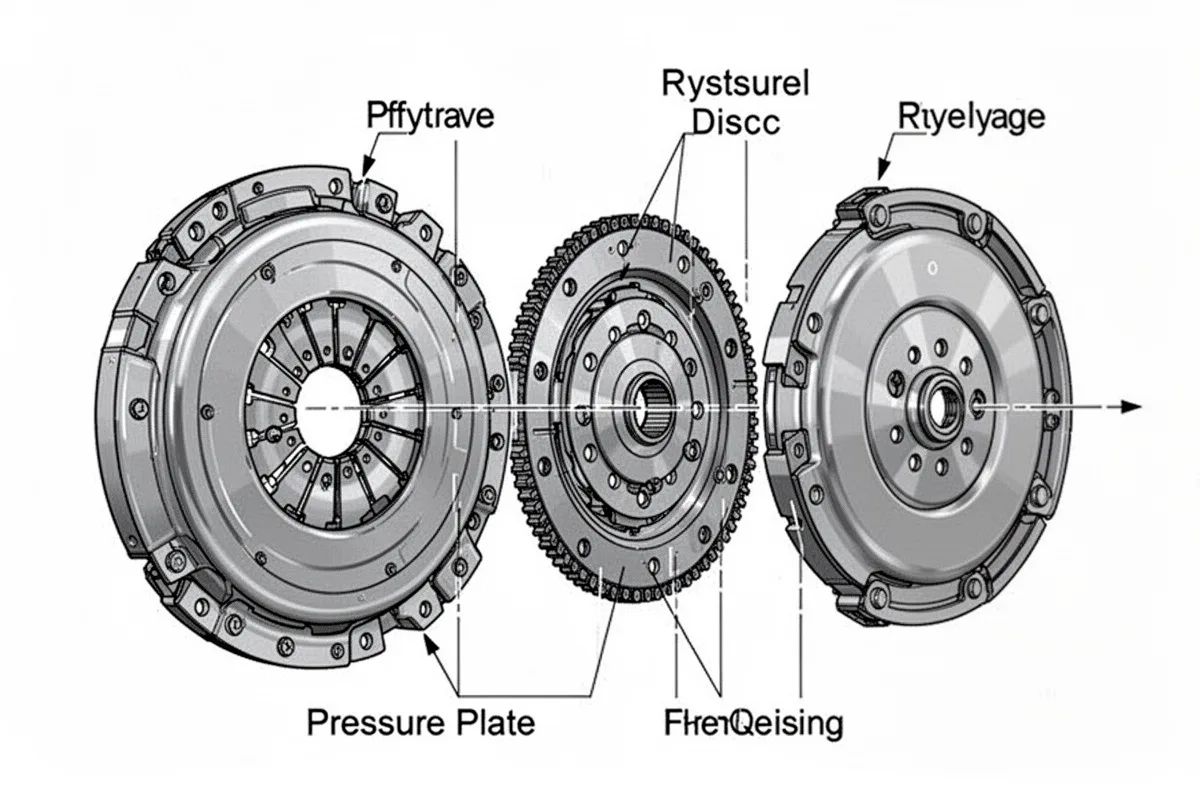 clutch system diagram showing pressure plate flywheel disc simple technical illustration
