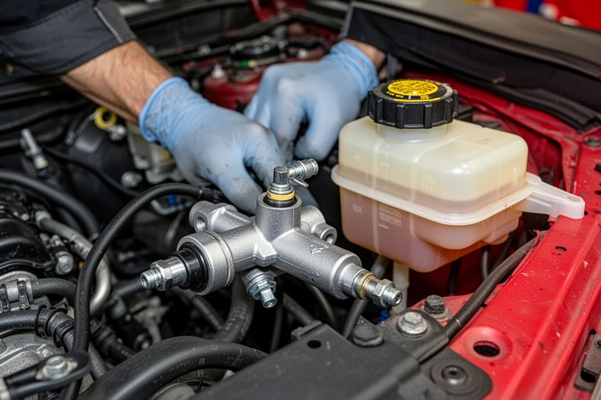 clutch master cylinder hydraulic component car brake fluid reservoir mechanic inspection
